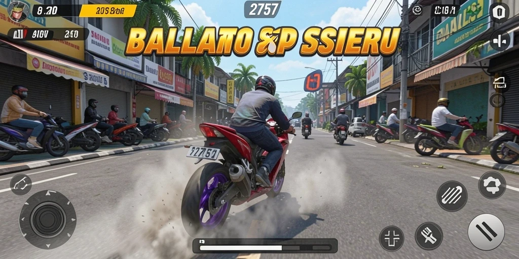 Tampilan gameplay balapan motor yang seru dan mendebarkan.