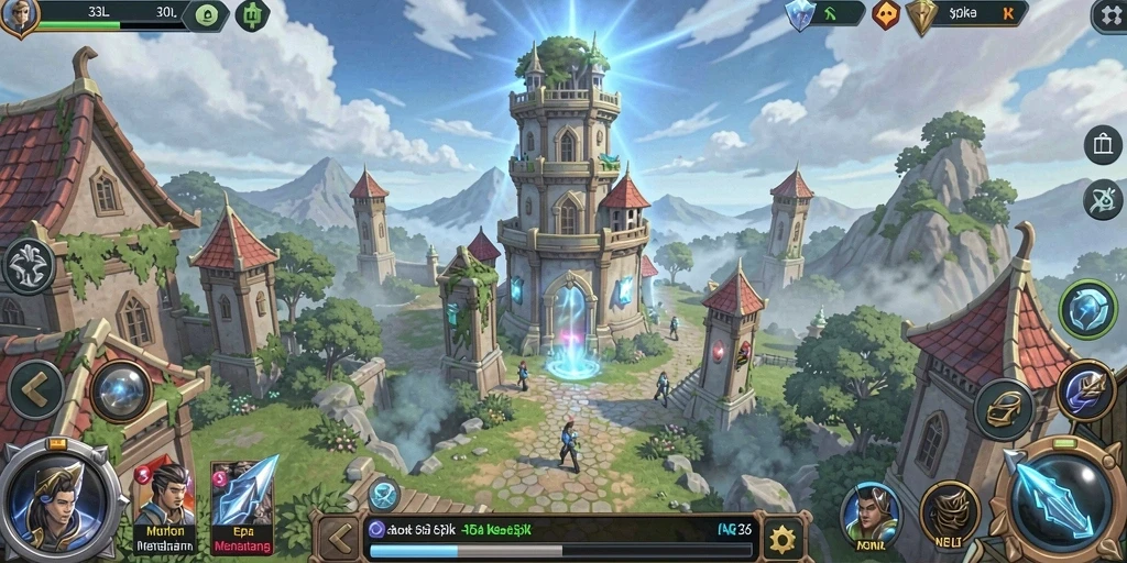 Screenshot game 33L menampilkan aksi pertahanan menara yang intens.