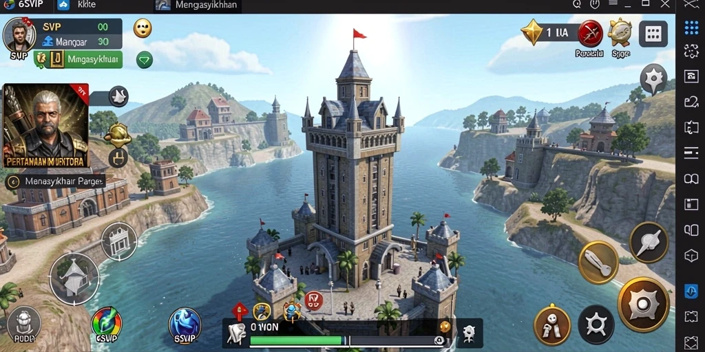 Screenshot 6SVIP menampilkan aksi mempertahankan menara yang mendebarkan.