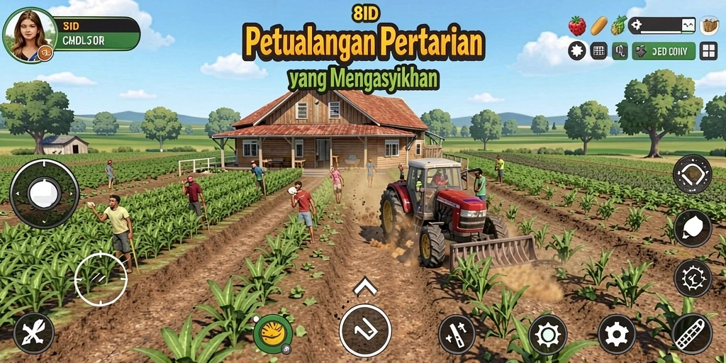 Screenshot gameplay 8ID dengan aktivitas pertanian yang seru.