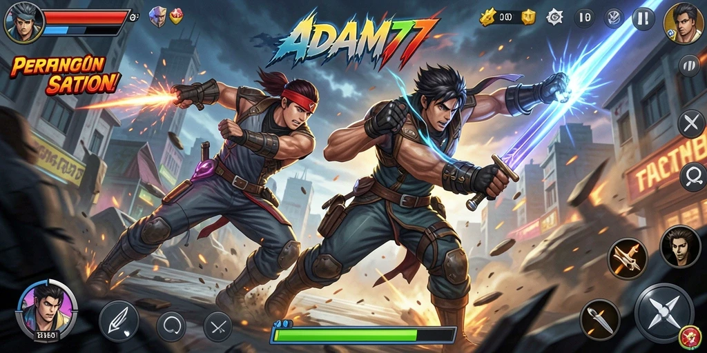 Tampilan gameplay <strong>ADAM77</strong> yang intens dan mendebarkan.