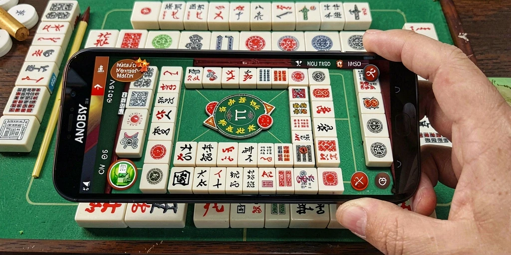 Tampilan screenshot gameplay ANOBOY dengan grafis Mahjong yang menawan.
