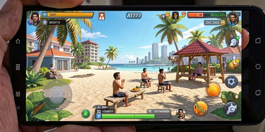 Screenshot AT777 menampilkan rangkaian gameplay penuh warna dan aktivitas seru.