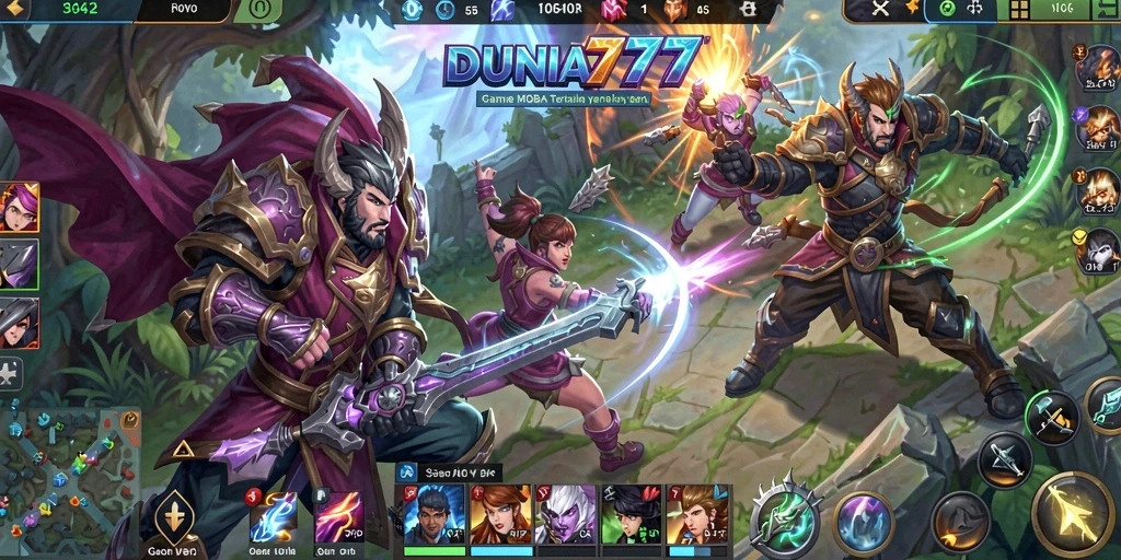 Screenshot DUNIA777 menunjukkan pertarungan seru dalam gameplay MOBA.