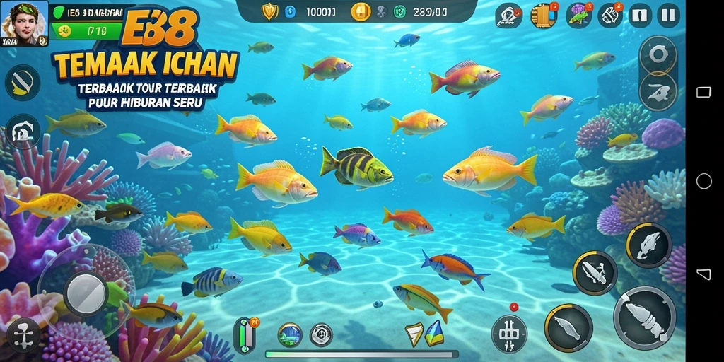 Tampilan gameplay seru dalam E88 saat menembak ikan.