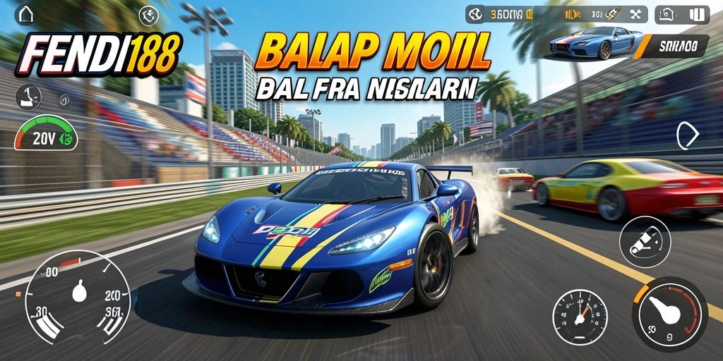 Screenshot utama FENDI188 menampilkan mobil balap di jalur menegangkan.