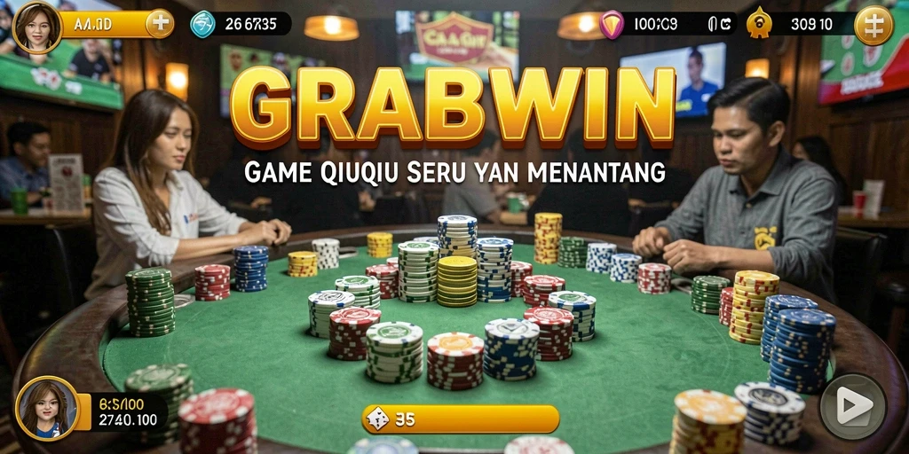 Screenshot utama GRABWIN menampilkan aksi seru permainan QiuQiu.