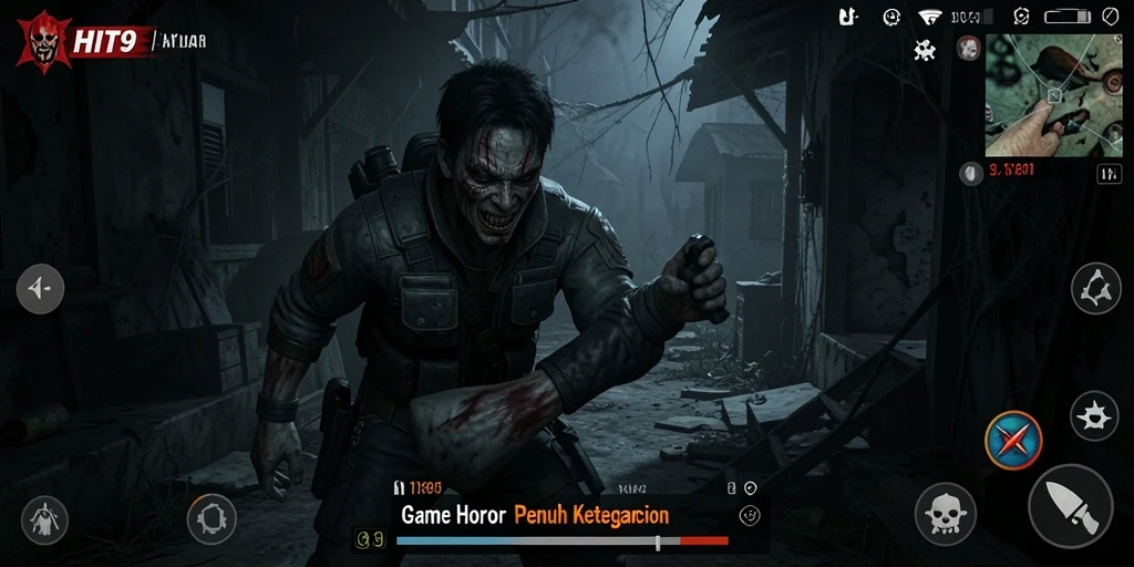 Tampilan gameplay dari HIT9 yang menakutkan dan mencekam.