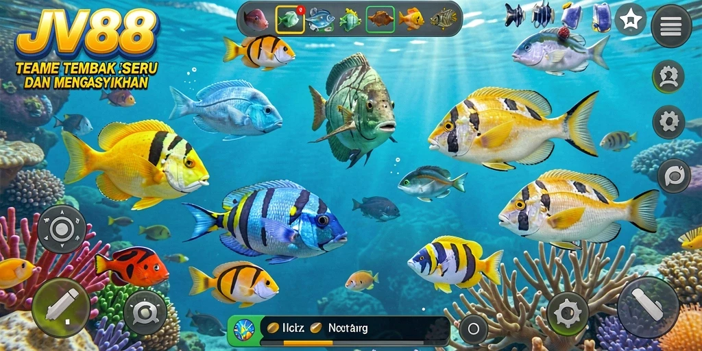 Gameplay JV88 menampilkan serunya menembak ikan di lautan.
