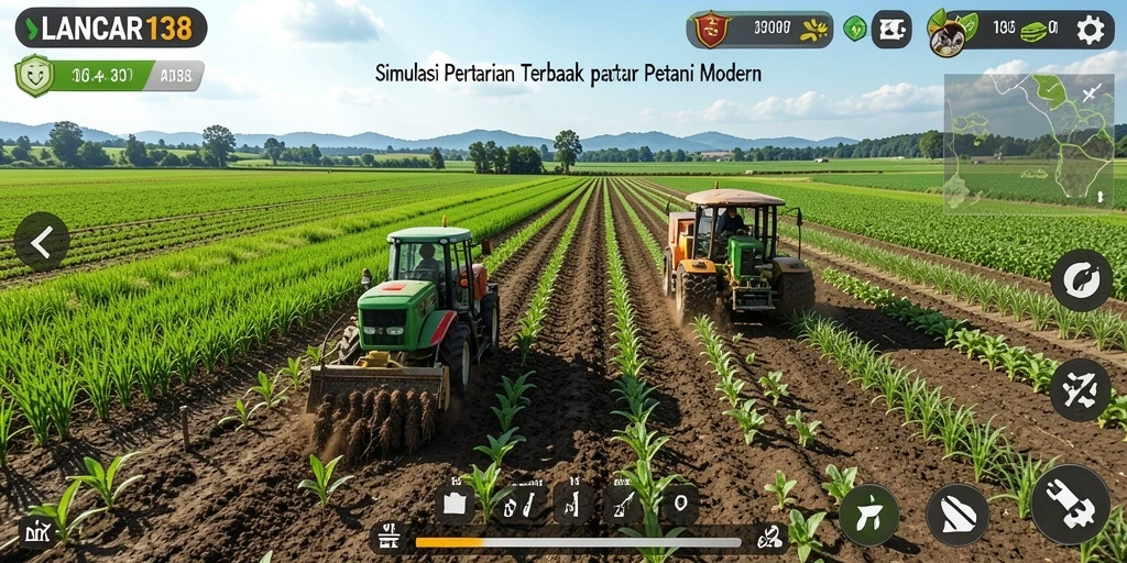 Tampilan Screenshot Utama LANCAR138 menampilkan ladang yang subur dan aktivitas bertani yang seru.