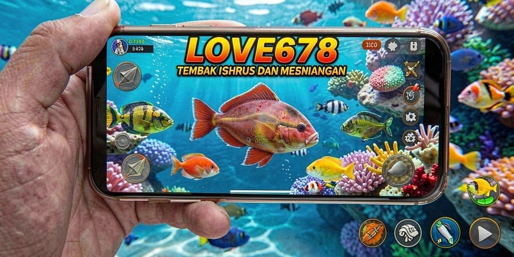 Screenshot utama LOVE678 menampilkan aksi seru dalam permainan Tembak Ikan.