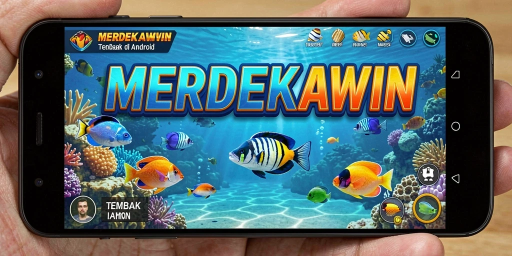Tampilan gameplay <strong>MERDEKAWIN</strong> yang seru dengan banyak ikan berwarna.