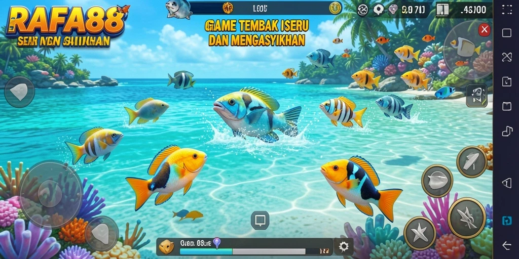 Screenshot gameplay RAFA88 dengan aksi menembak ikan yang seru.