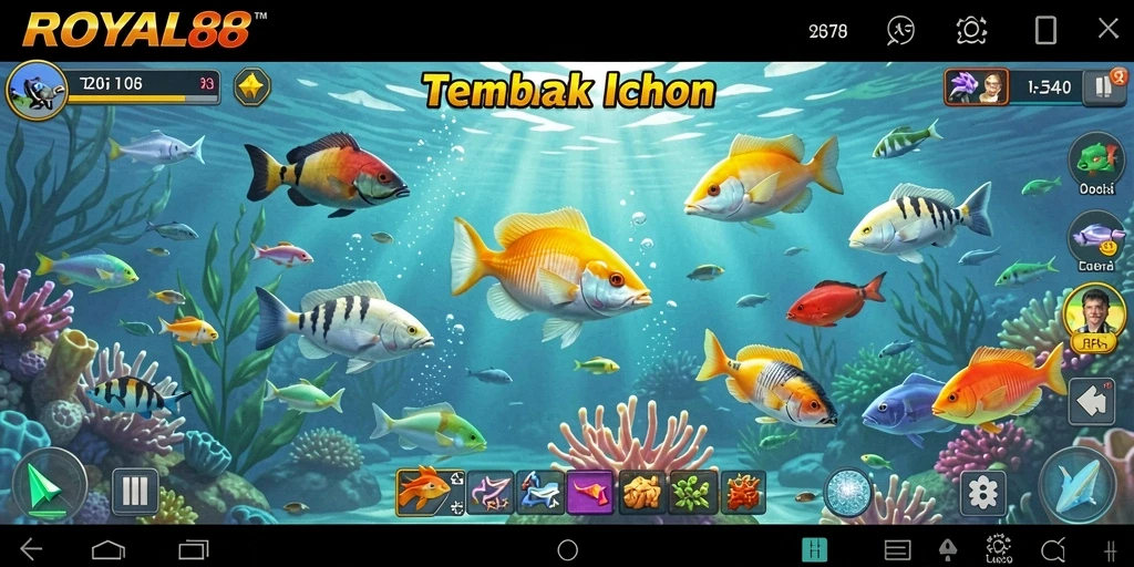 Screenshot menunjukkan aksi seru berburu ikan di ROYAL88.