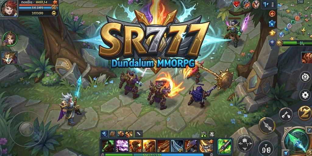Screenshot gameplay SR777 yang menampilkan pertempuran epik dalam MMORPG.